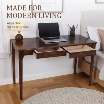 Solid Wood Desk with Drawers, 47inch Walnut Computer Desk