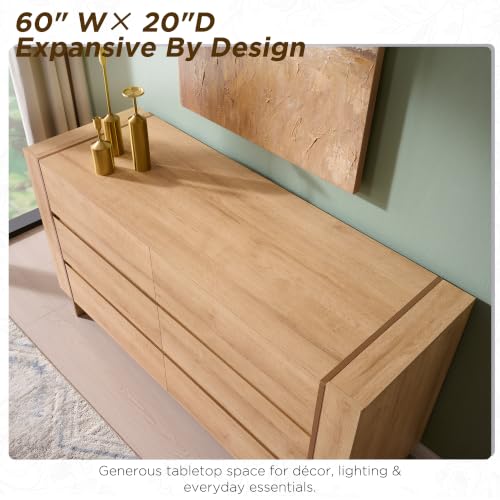 60" Modern 6 Drawer Dresser for Bedroom, 20" Depth for More Storage