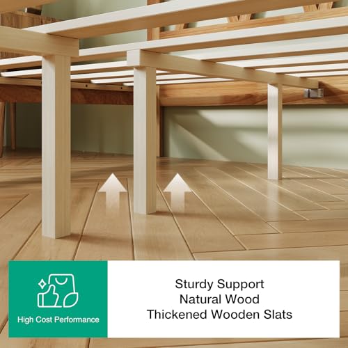 12inch Twin Bed Frame Wooden Twin Size Bed Frame, Solid Wood Twin Size Bed Frame with Headboard No Box Spring Needed, Easy Assembly, Natural