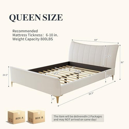 Queen Size Platform Bed Frame, Beige