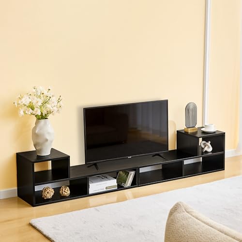 Modular TV Stand with Open Storage, Adjustable Media Console, Black