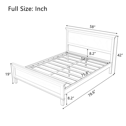 Full Size Platform Bed Frame with Headboard, Wood Slat Support