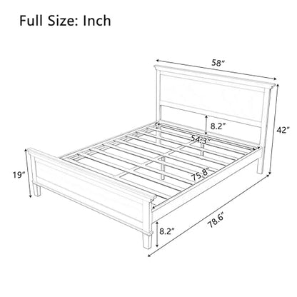 Full Size Platform Bed Frame with Headboard, Wood Slat Support