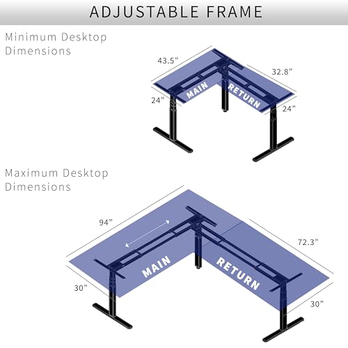Black Electric Corner 3 Leg Standing Desk Frame, DESK-V130EB