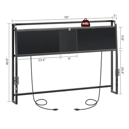 Headboard Queen Size with 2 Power Strips and Flip Door Storage