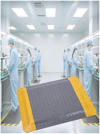20mm Thick Anti-Fatigue Floor Mat - Cushioned, Static-Safe, Beveled Edges - Ergonomic Standing Pad for Workshops & Labs - Yellow-Gray, 70x100 cm,Yellow-Gray,70x100 cm
