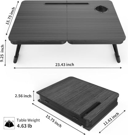 23.4" Foldable Lap Desk Bed Table with Cup Holder Tray Charcoal