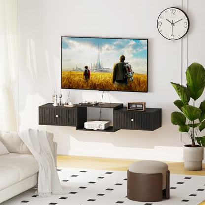 43" Floating TV Stand, Wood Entertainment Center with Big Storage