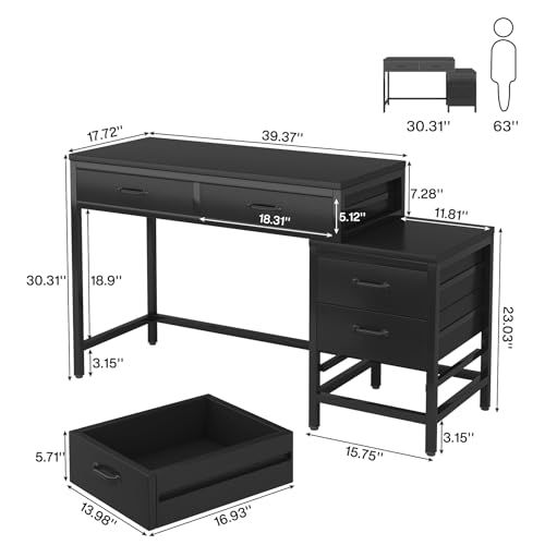 Computer Desk with 5 Drawers, Reversible Home Office Desks