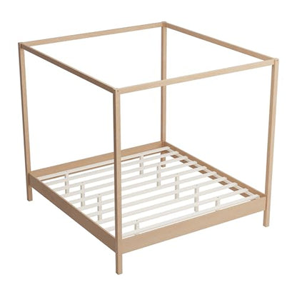 Wooden Canopy Bed with Four Posters, King Size Canopy Bed Frame & 8.3" Storage Space Under Bed, Solid Wood Slats Support, No Box Spring Needed, Easy Assembly, Natural