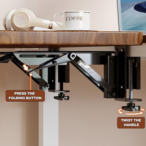 Brass,60 * 25,Ergonomics Desk Extender Tray, Clamp on Table Mount Arm Wrist Rest Shelf, Keyboard Drawer Tray, Computer Armrest Table Stand, 90° Foldable Computer Arm Rest for Desk