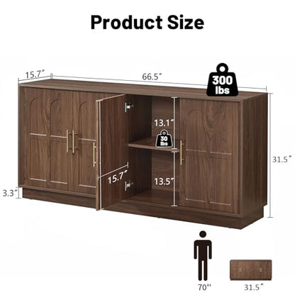 Arched Sideboard Buffet Cabinet with Storage, Walnut
