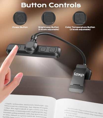 Book Stand with Light, 360° Rotating Holder with Page Clip, Ergonomic