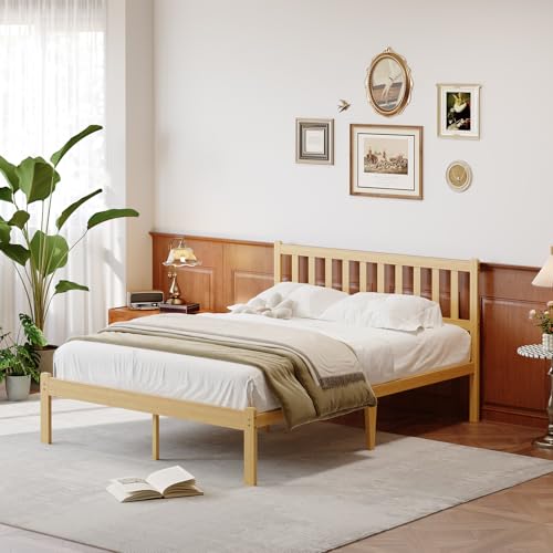 14 Inch Bamboo Wood Full Platform Bed Frame with Headboard