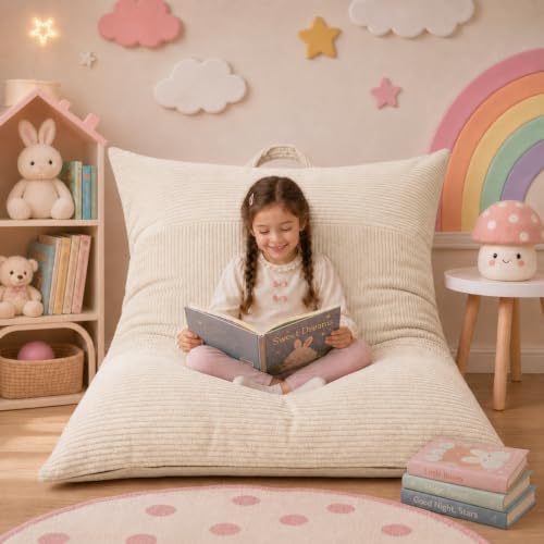 HUGHEAVEN Comfy 3-in-1 Kids Bean Bag Chair, Removable Cover Floor Chair