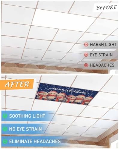 Christmas Blue Magnetic Fluorescent Light Covers for Ceiling Lights 2 x 4 Feet,Vintage Owl Snowflakes Watercolor Grey Office Classroom Kitchen Drop Ceiling Light Covers Filters Shade Panel 3 Packs