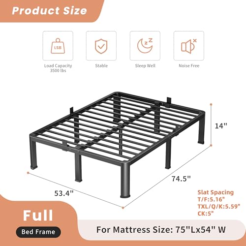 14 Inch Full Heavy Duty 3500lbs Bed Frame with Round-Corner