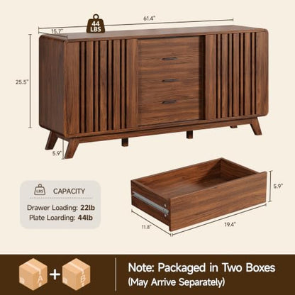 Sideboard Buffet Cabinet with Storage, Fluted Kitchen Cabinet