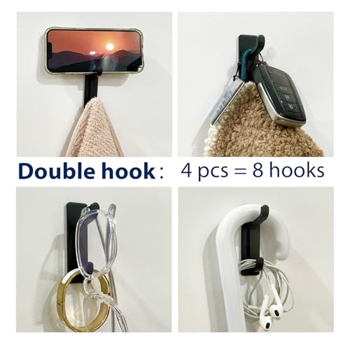 13LB Strong Stick-on Hooks for Coat & Towel, Black 4 Pack