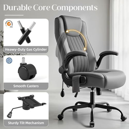 Office Chair, Ergonomic Executive Desk Chair Inflatable Lumbar Support High Back Computer Desk Chair Thick Cushion, Flip-Up Arms and Ergonomic Back Comfy Executive Office Chair for Home Office Gaming