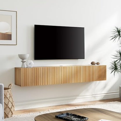 70" Modern Fluted Floating TV Stand, Oak