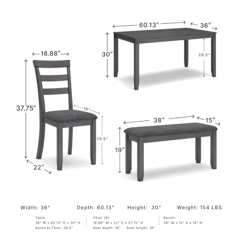 Signature Design by Ashley 6-Piece Dining Table Set with Bench, Gray