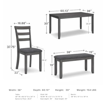 Signature Design by Ashley 6-Piece Dining Table Set with Bench, Gray