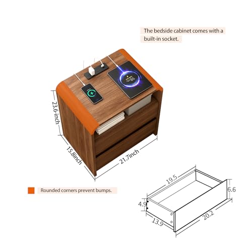 Nightstand Set of 2 w/Charging Station, 2 Drawers & Open Shelf