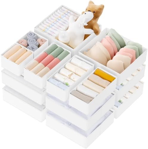 Criusia Drawer Organizer Clothes, 21 Pack Dresser Organizer for Baby Clothes, Underwear, Sock- Foldable Closet Organization and Storage Dividers Bins for Nursery, Bedroom (White)