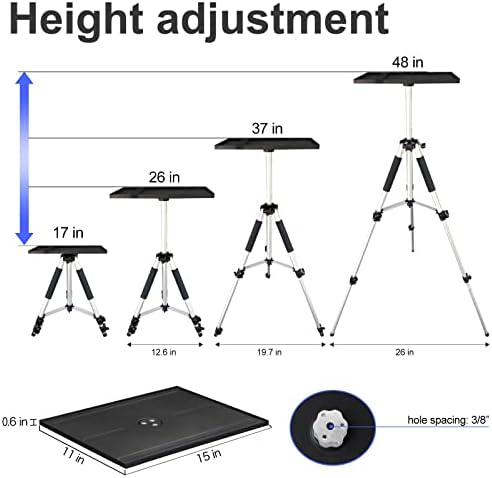 SKERELL Projector Stand Tripod Adjustable: Universal Laptop Standing Height from 17" to 48" with Tray Ball Head Carry Bag for Computer Camera