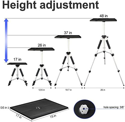 SKERELL Projector Stand Tripod Adjustable: Universal Laptop Standing Height from 17" to 48" with Tray Ball Head Carry Bag for Computer Camera