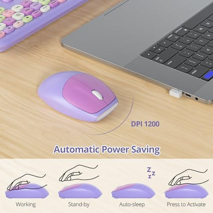 Surmen Cute Purple Keyboard and Mouse Wireless Silent, Full-Size Retro Typewriter Wireless Quiet Slim Colorful Keyboard Low-Noise 2.4GHz for Computer, Desktop, Laptop(6-Purple)