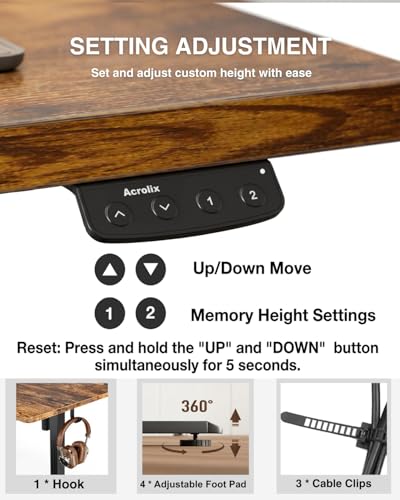 48x24 Electric Standing Desk with Cable Net, Rustic Brown