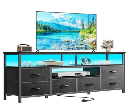 63'' LED TV Stand, Entertainment Center w/Power Outlets, Black