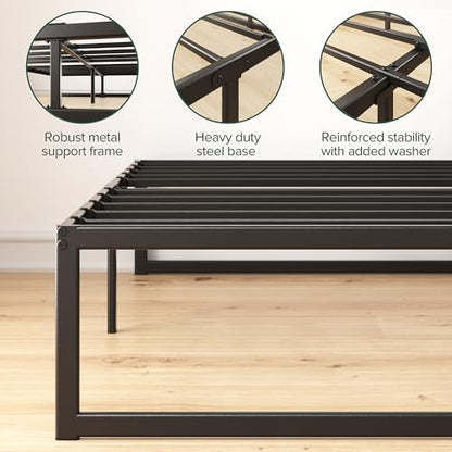 ABEL 14 Inch Platform Bed Frame, Steel Slat Support, Easy Assembly, No Box Spring Needed, Eco Friendly WonderBox(TM) Packaging, Black, Full