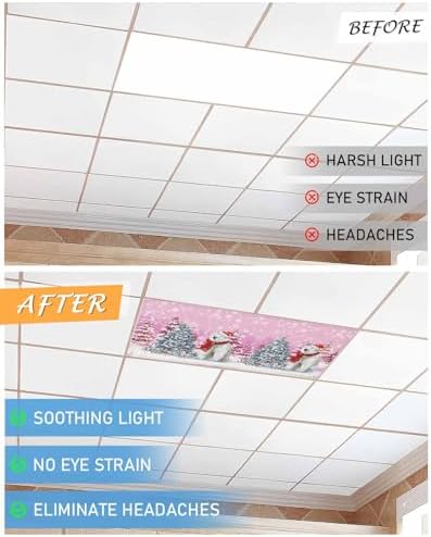Pink Christmas Magnetic Fluorescent Light Covers for Ceiling Lights 2 x 4 Feet,Snowflakes Retro Snowy Xmas Tree Bear Office Classroom Kitchen Drop Ceiling Light Covers Filters Shade Panel 2 Packs