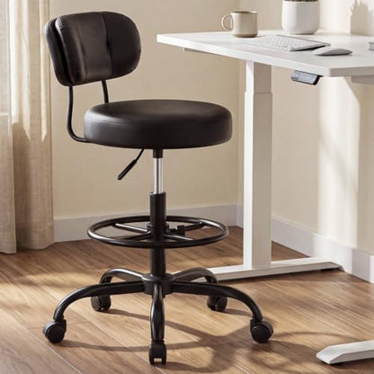 Homkdom Drafting Chair with Dual-Layer Back, PU Leather Black