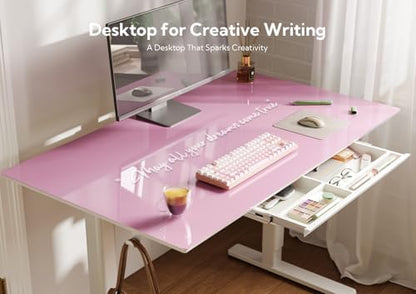 INNOVAR Glass Standing Desk with Drawers 55×24 Inch Morandi Powder