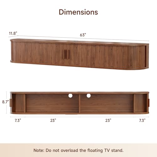63" Floating TV Stand, Wall Mounted Entertainment Center Walnut