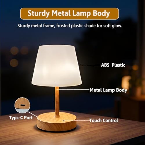 Cordless Table Lamp, Waterproof Shower Lamp -Wood Tone Set of 2