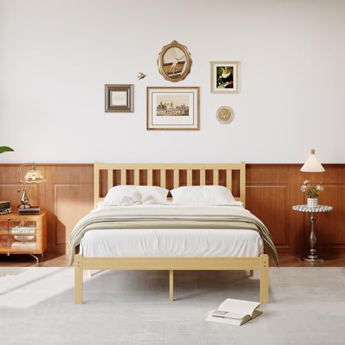 14 Inch Bamboo Wood Full Platform Bed Frame with Headboard