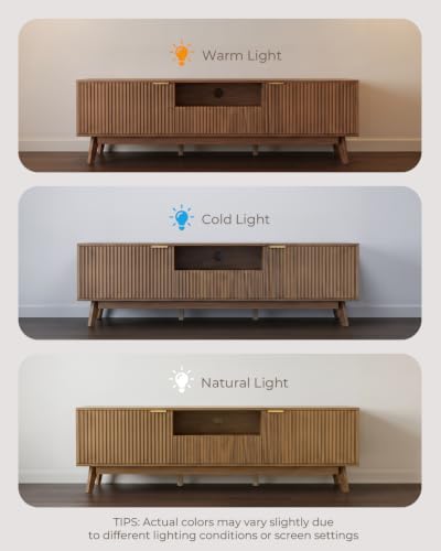 70 Inch Fluted TV Stand with Storage for Living Room, Walnut