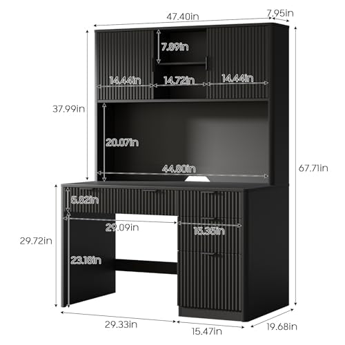 Executive Desk with Fluted Drawers, Pure Black