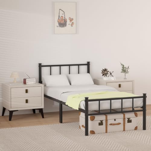 Twin Bed Frame with Headboard,Steel Slat Support,Easy Assembly