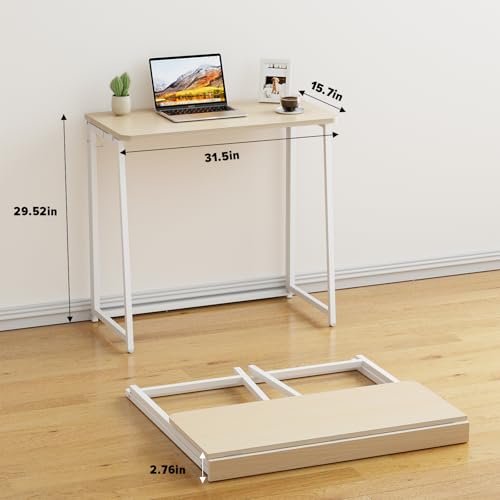 Folding Desk, 31.5" Foldable Computer Table for Small Spaces, Oak
