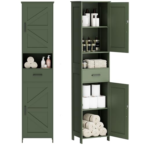 67" H Tall Bathroom Storage Cabinet with Barn Doors and Drawer