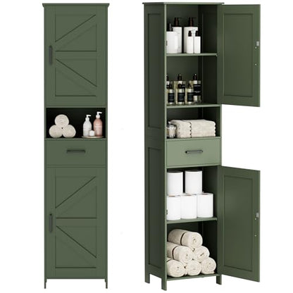67" H Tall Bathroom Storage Cabinet with Barn Doors and Drawer