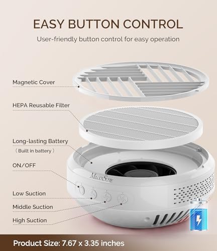 MelodySusie Cordless Nail Dust Collector White with Rechargeable UV LED Nail Lamp P-PLUS30G Blue