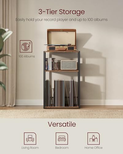 3-Tier Record Player Stand, Vinyl Record Storage up to 100 Albums