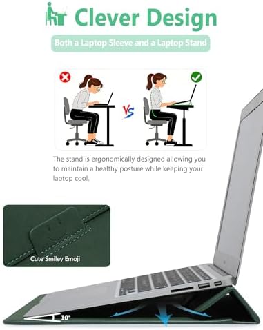 HYZUO 15-16 Inch Laptop Case Bag Sleeve with Stand, Midnight Green